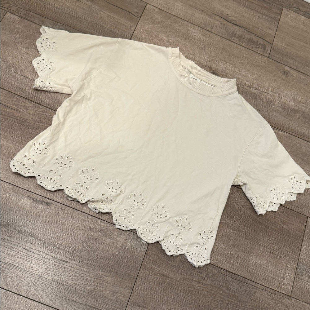 Elegant Zara Cream Eyelet Trim girls Top